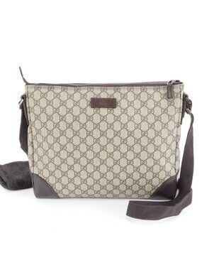 Gucci GG Supreme Leather Shoulder Bag Crossbody Messenger Brown Eem